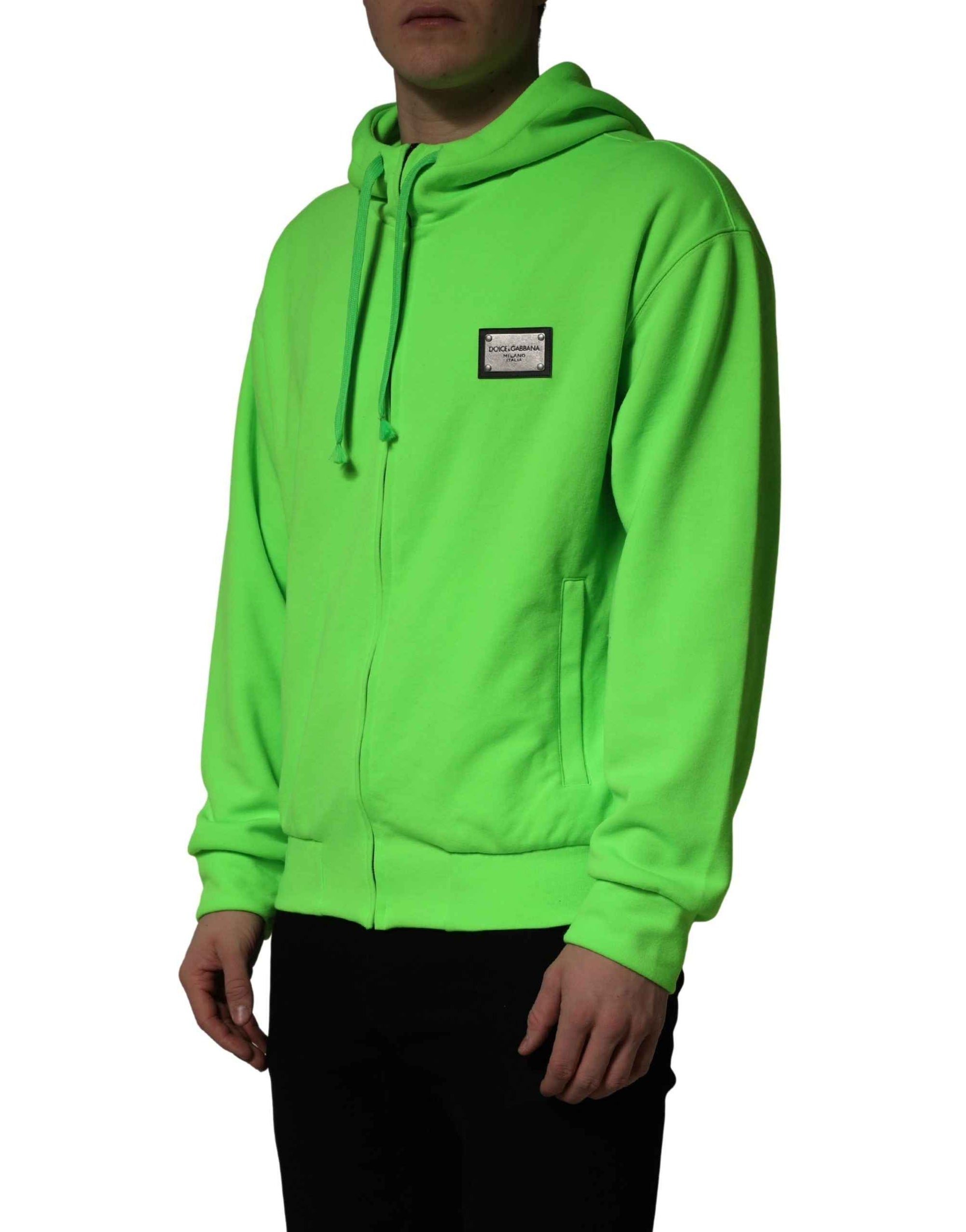 Dolce & Gabbana Green FullZip Fleece HoodedSweatshirt Sweater