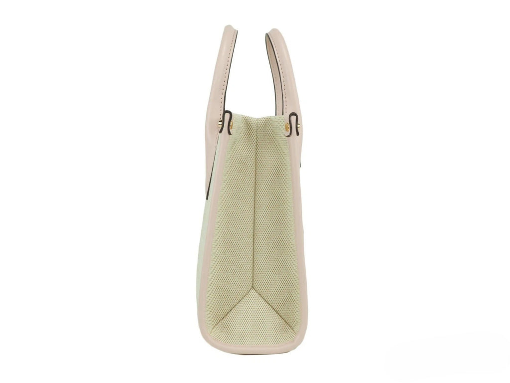 Michael Kors Mirella Small Powder Blush Canvas Shopper Crossbody Handbag Purse