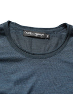 Dolce & Gabbana Dark Blue Silk Crew Neck Short Sleeve T-shirt