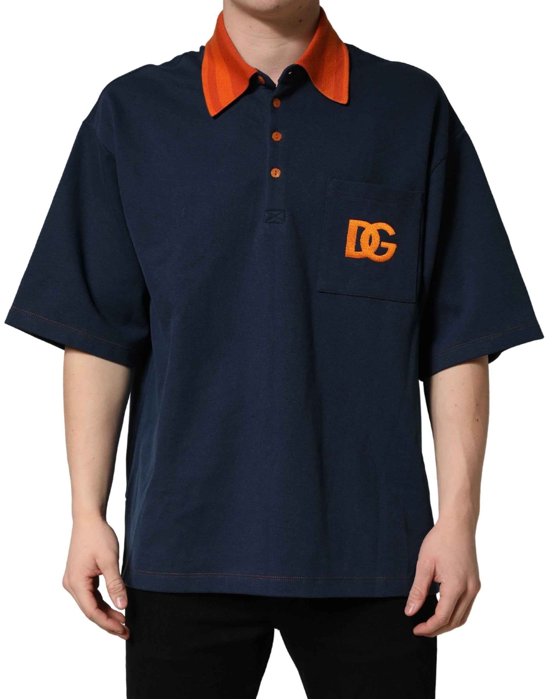 Dolce & Gabbana Navy Blue Cotton Logo Short Sleeves Men Polo T-shirt