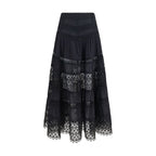 Charo Ruiz Black Cotton Long Skirt