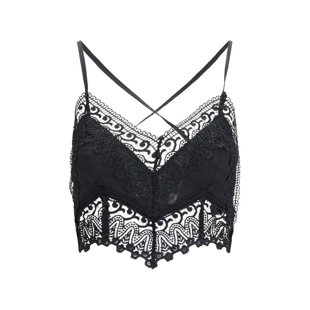 Charo Ruiz Black Cotton Sleeveles T-Shirt