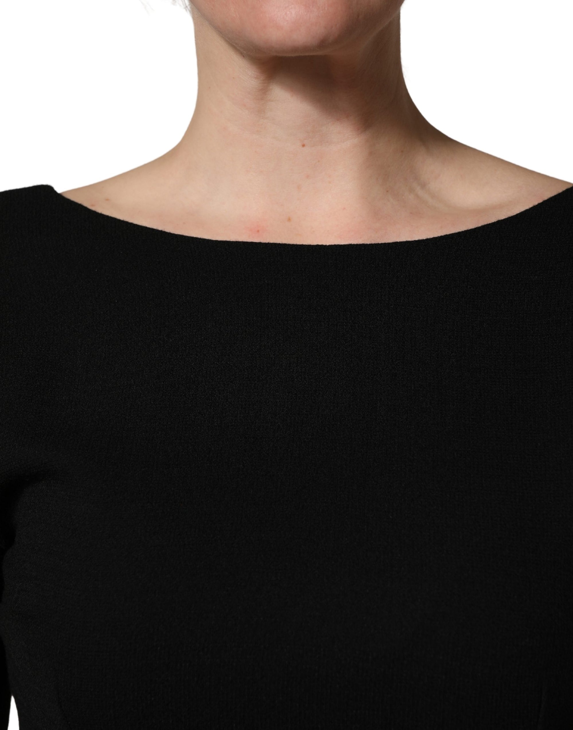 Dolce & Gabbana Black Wool Crepe Long Sleeves Midi Dress