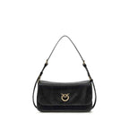 PINKO Black Calf Leather Bos Taurus Shoulder Bag