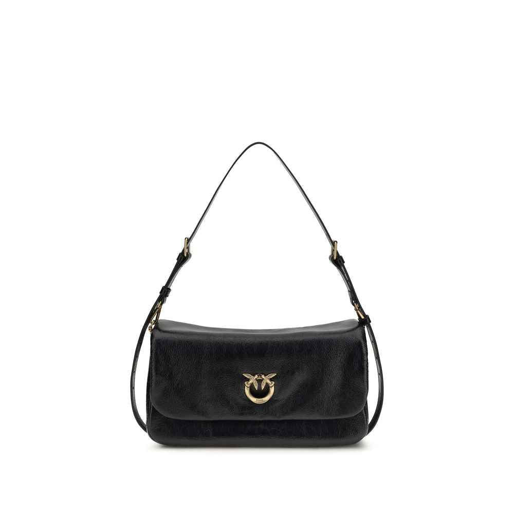 PINKO Black Calf Leather Bos Taurus Shoulder Bag