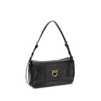 PINKO Black Calf Leather Bos Taurus Shoulder Bag