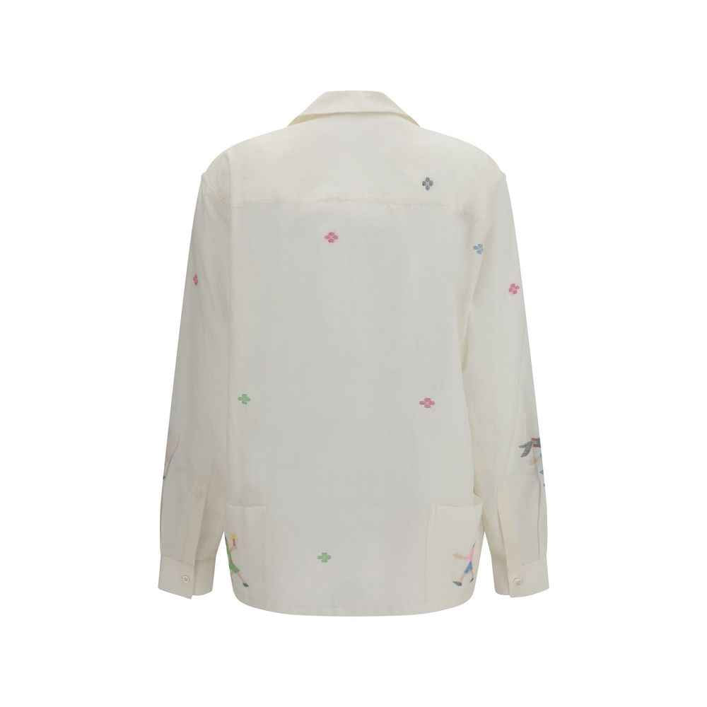Baziszt White Cotton Pattern Shirt