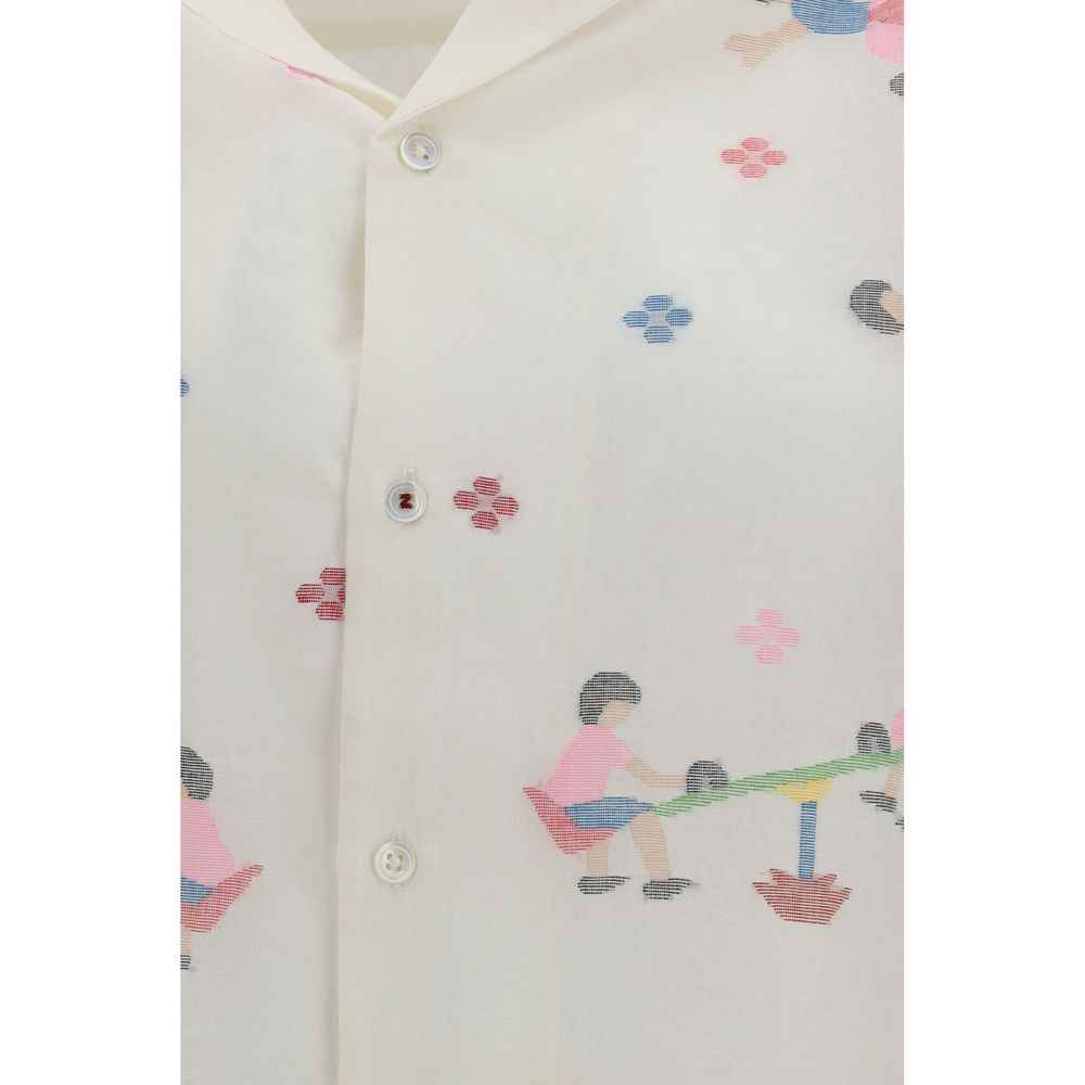 Baziszt White Cotton Pattern Shirt