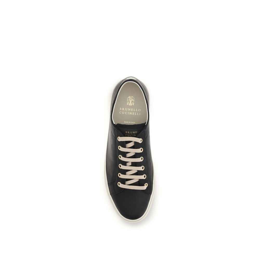 Brunello Cucinelli Black Calf Leather Bos Taurus Low Top Sneakers