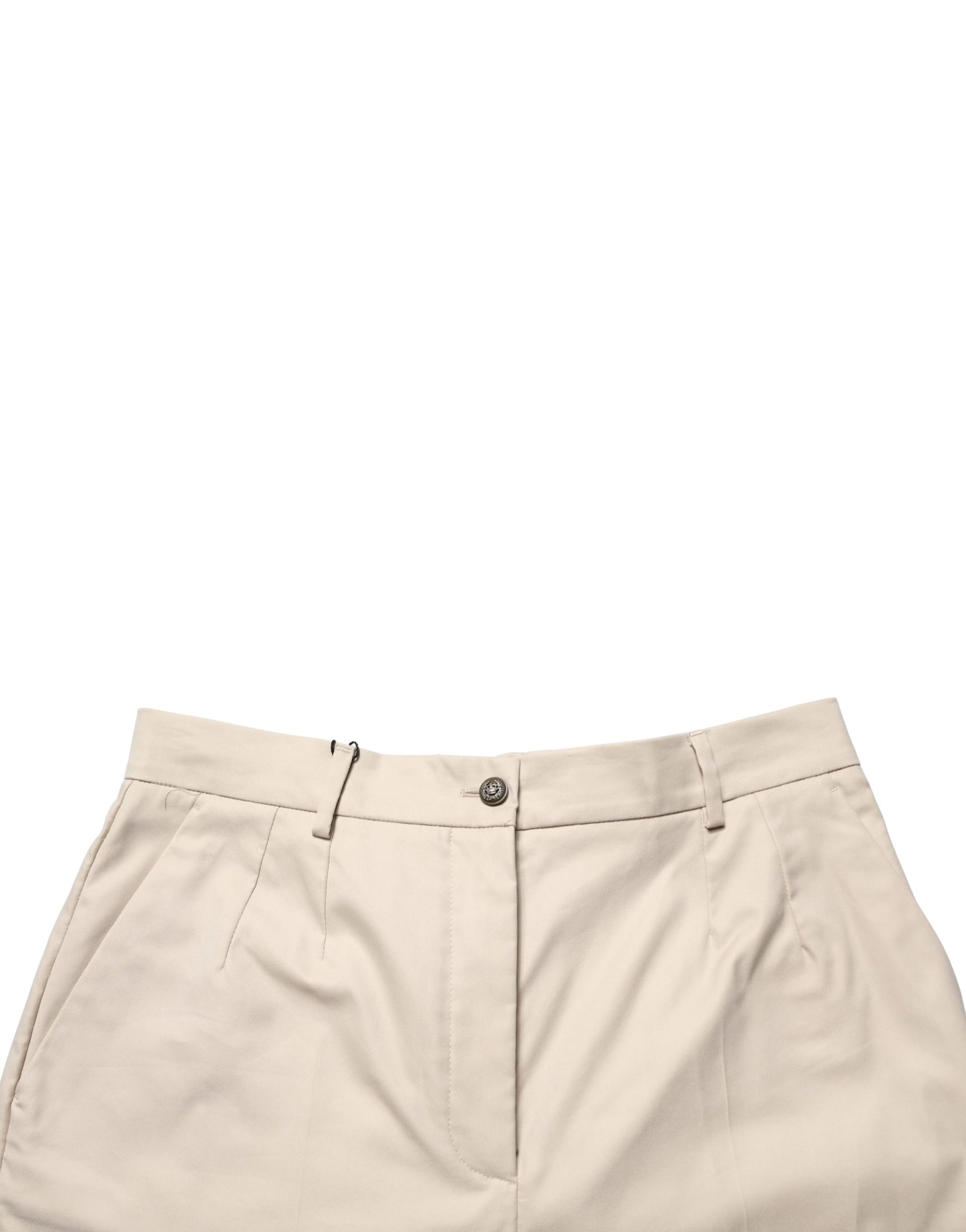 Dolce & Gabbana Beige Cotton Mid Waist Cropped Trouser Pants