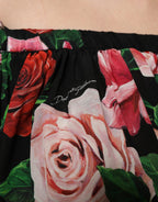 Dolce & Gabbana Black Rose Print Silk Off The Shoulder Blouse Top