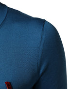 Dolce & Gabbana Blue Silk Sequined CrewNeck Pullover Sweater