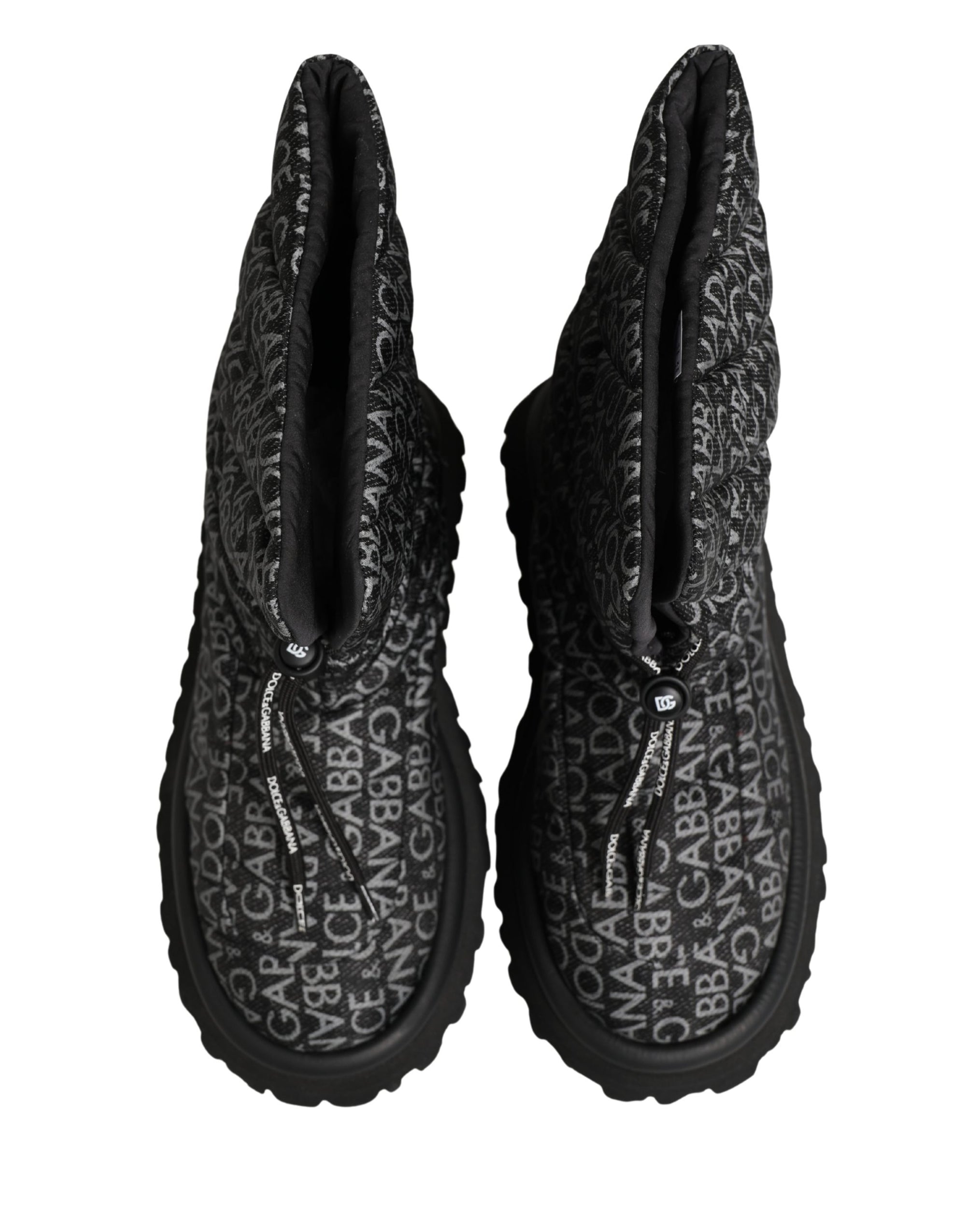 Dolce & Gabbana Black Logo Print Lace Up Snow Boots Shoes