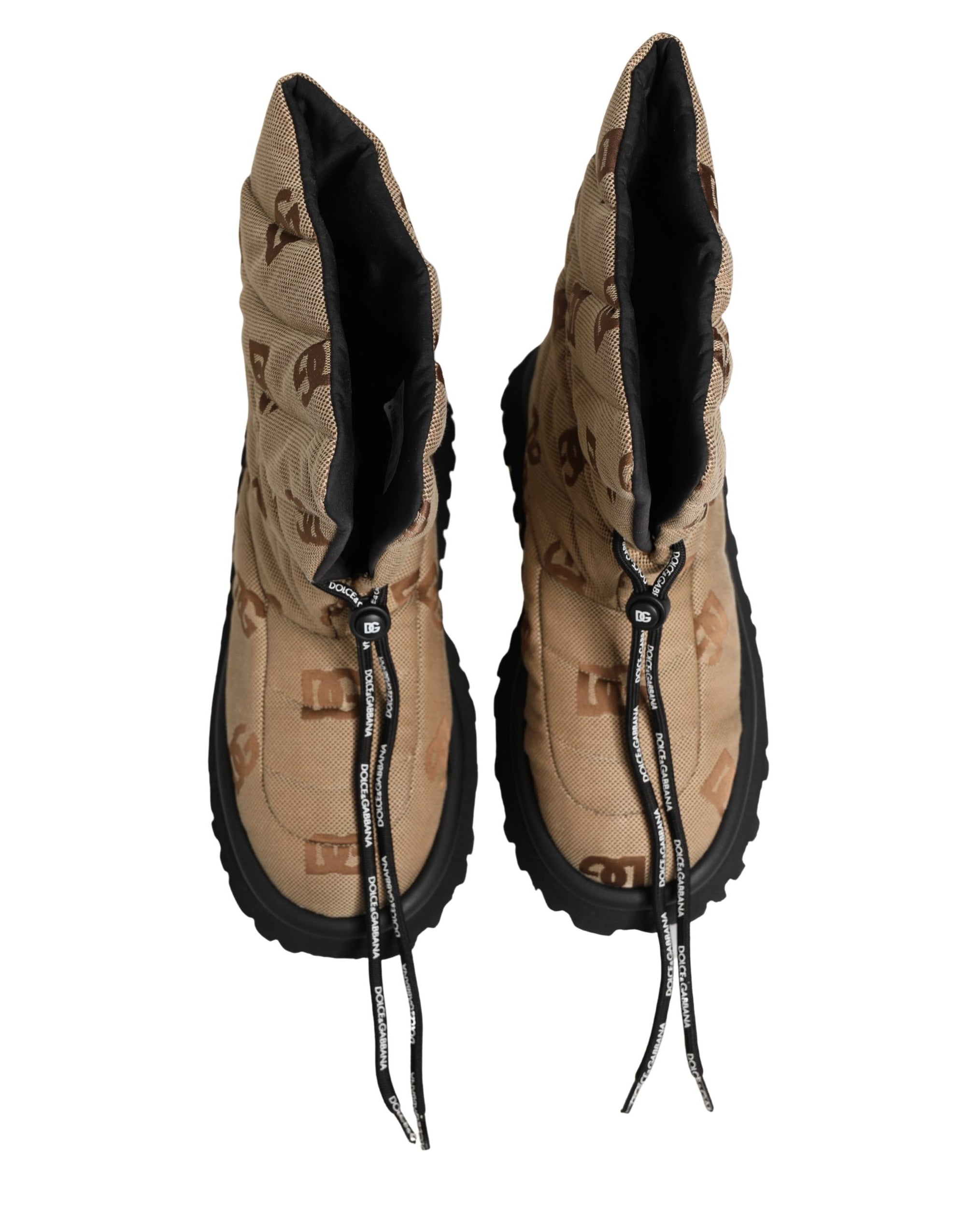 Dolce & Gabbana Brown Logo Print Lace Up Snow Boots Shoes