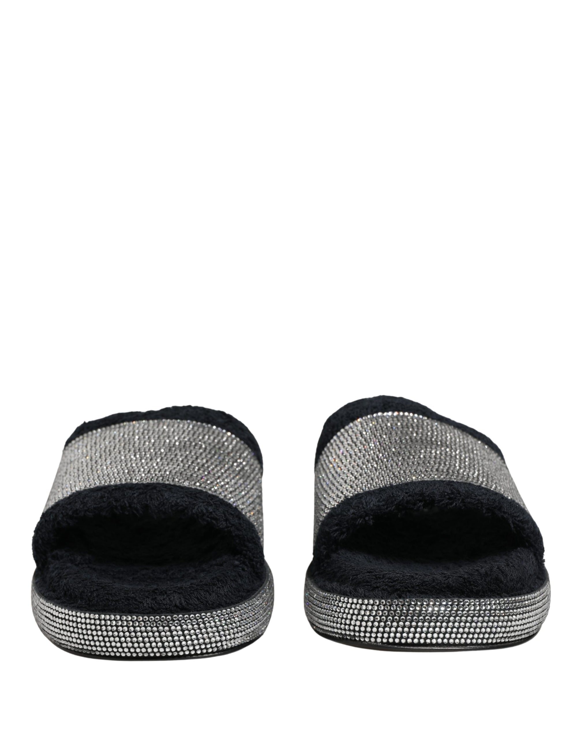Dolce & Gabbana Black Crystal Embellished Platform Slides Shoes