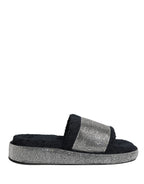 Dolce & Gabbana Black Crystal Embellished Platform Slides Shoes