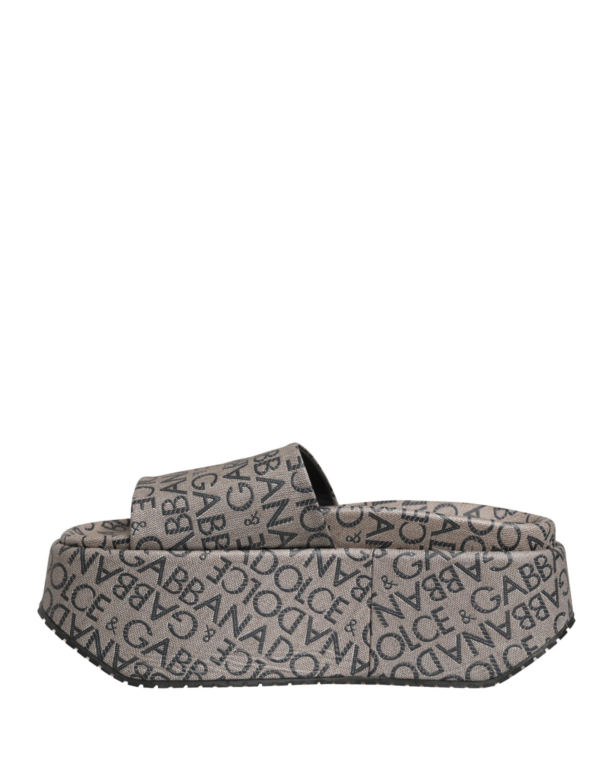 Dolce & Gabbana Gray Leather Monogram Logo Sandals Shoes