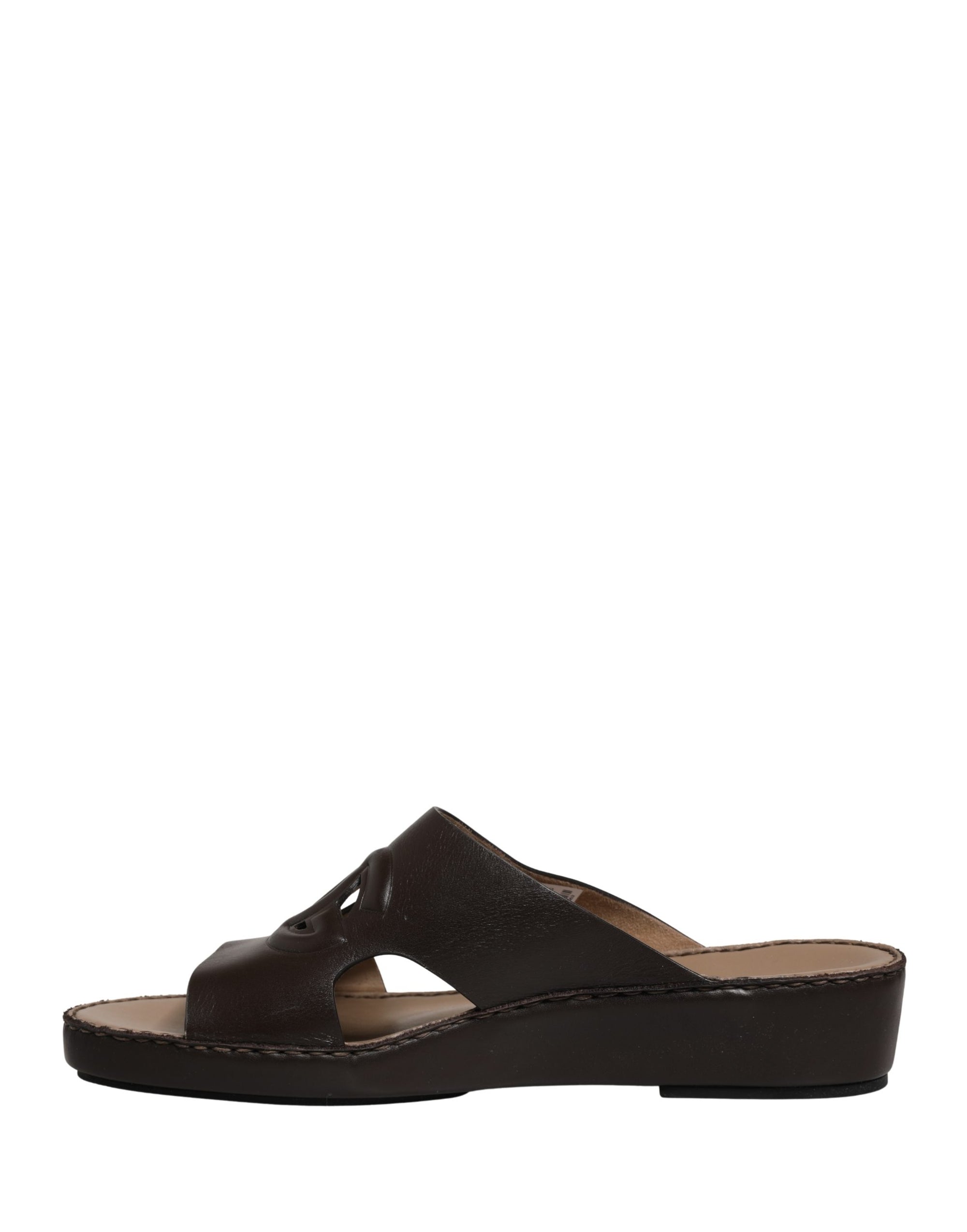 Dolce & Gabbana Brown Leather Cutout DG Logo Sandals Shoes