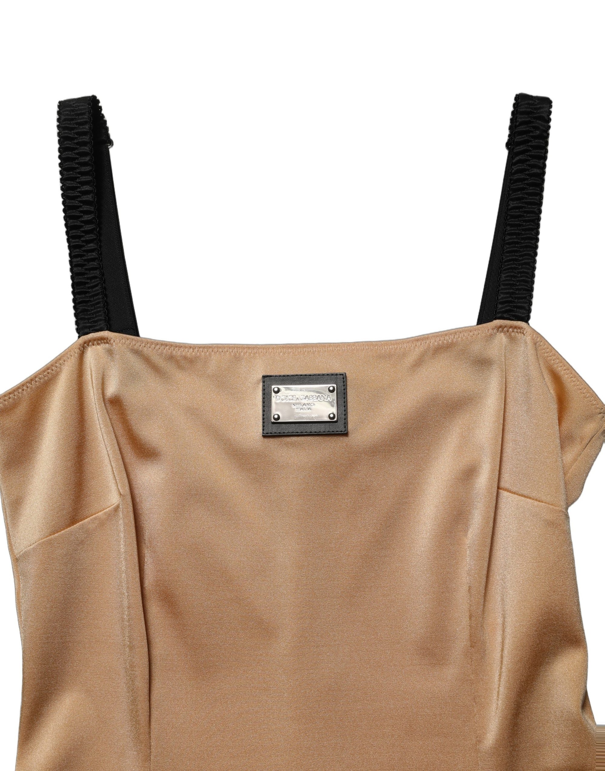 Dolce & Gabbana Brown Nylon Blend Cady Sleeveless Mini Dress
