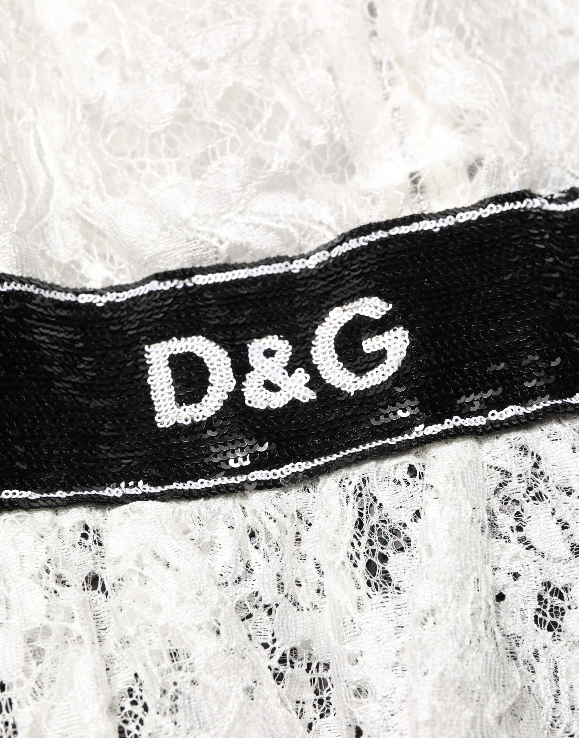 Dolce & Gabbana White Lace Top Embellished Black Skirt Dress