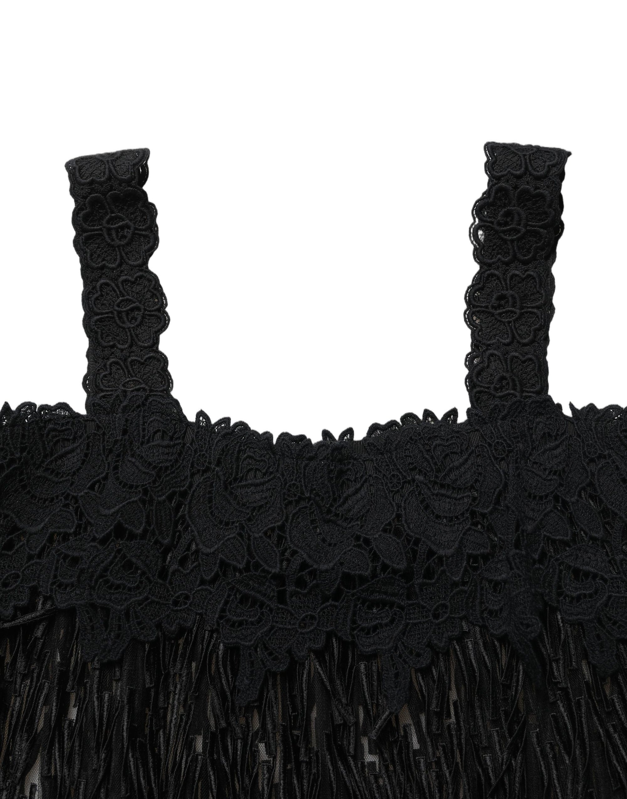Dolce & Gabbana Black Viscose Fringed Sleeveless Mini Dress