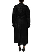 Dolce & Gabbana Black Belted Sheepskin Trench Coat Jacket