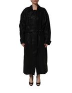 Dolce & Gabbana Black Belted Sheepskin Trench Coat Jacket