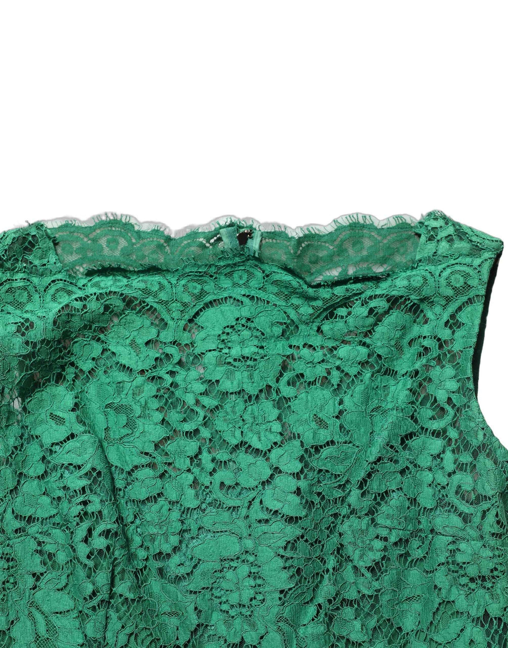 Dolce & Gabbana Green Floral Lace Cotton Sleeveless Midi Dress