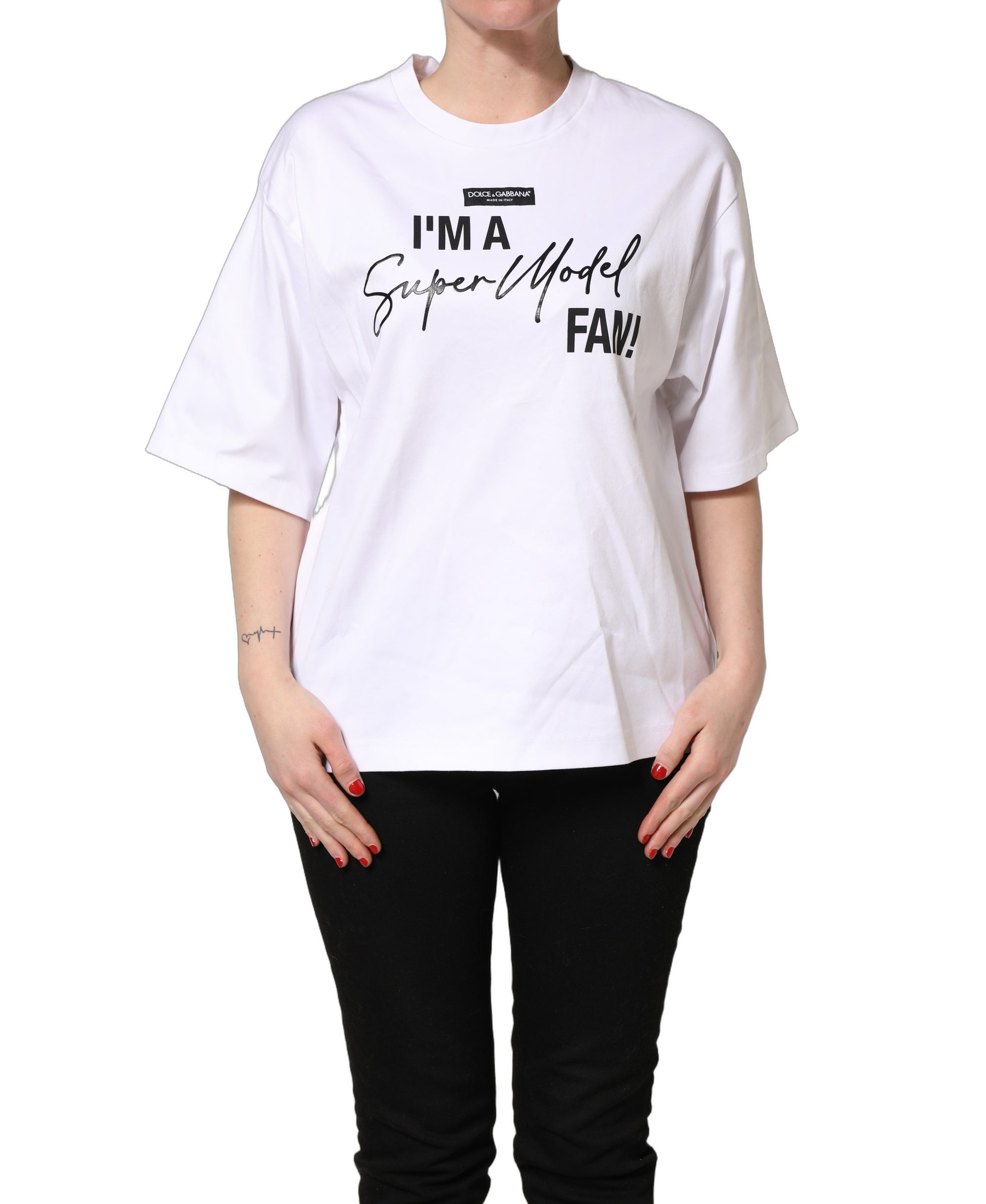 Dolce & Gabbana White I'm A Super Model Fan Print Jersey T-shirt