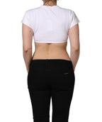 Dolce & Gabbana White Bustier Short Sleeve CrewNeck Cropped Top