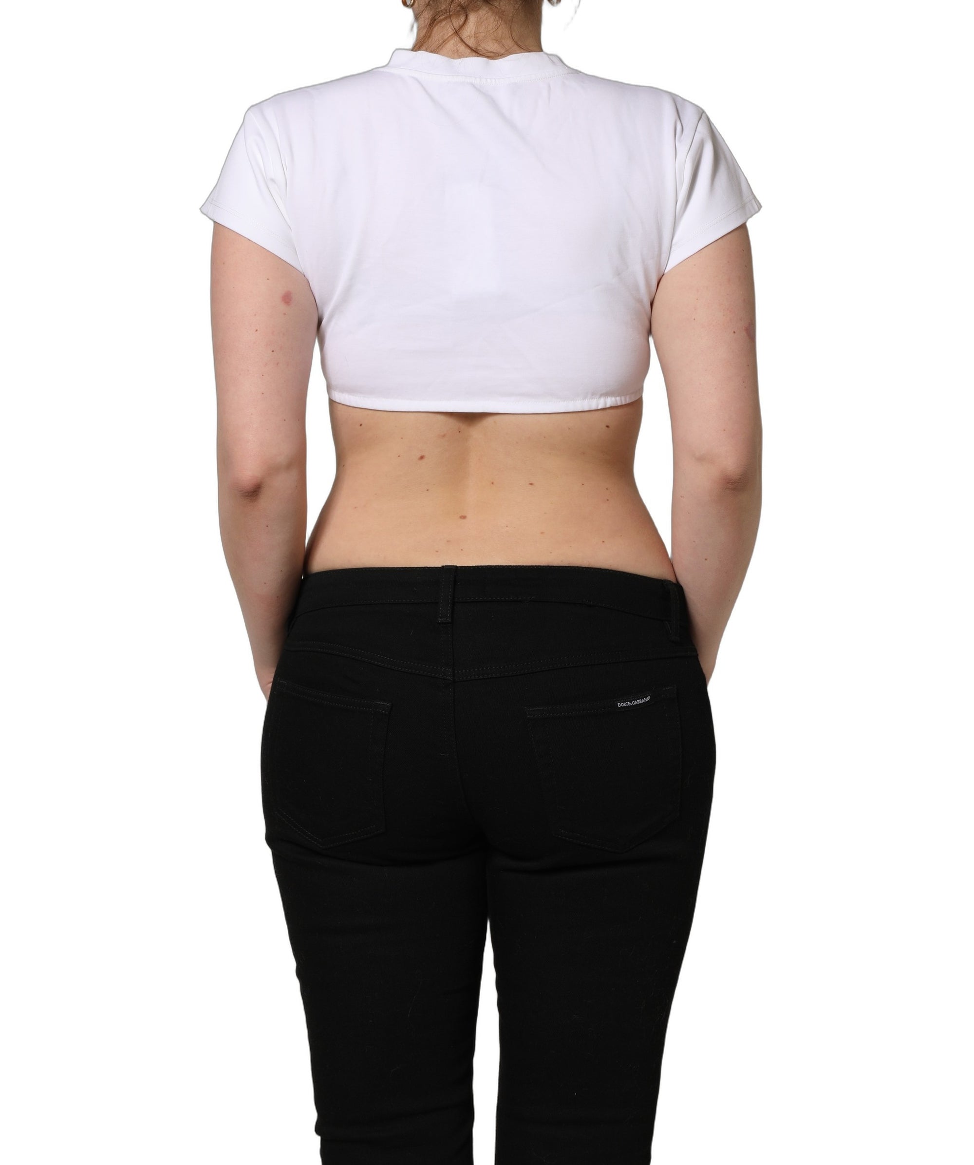 Dolce & Gabbana White Bustier Short Sleeve CrewNeck Cropped Top