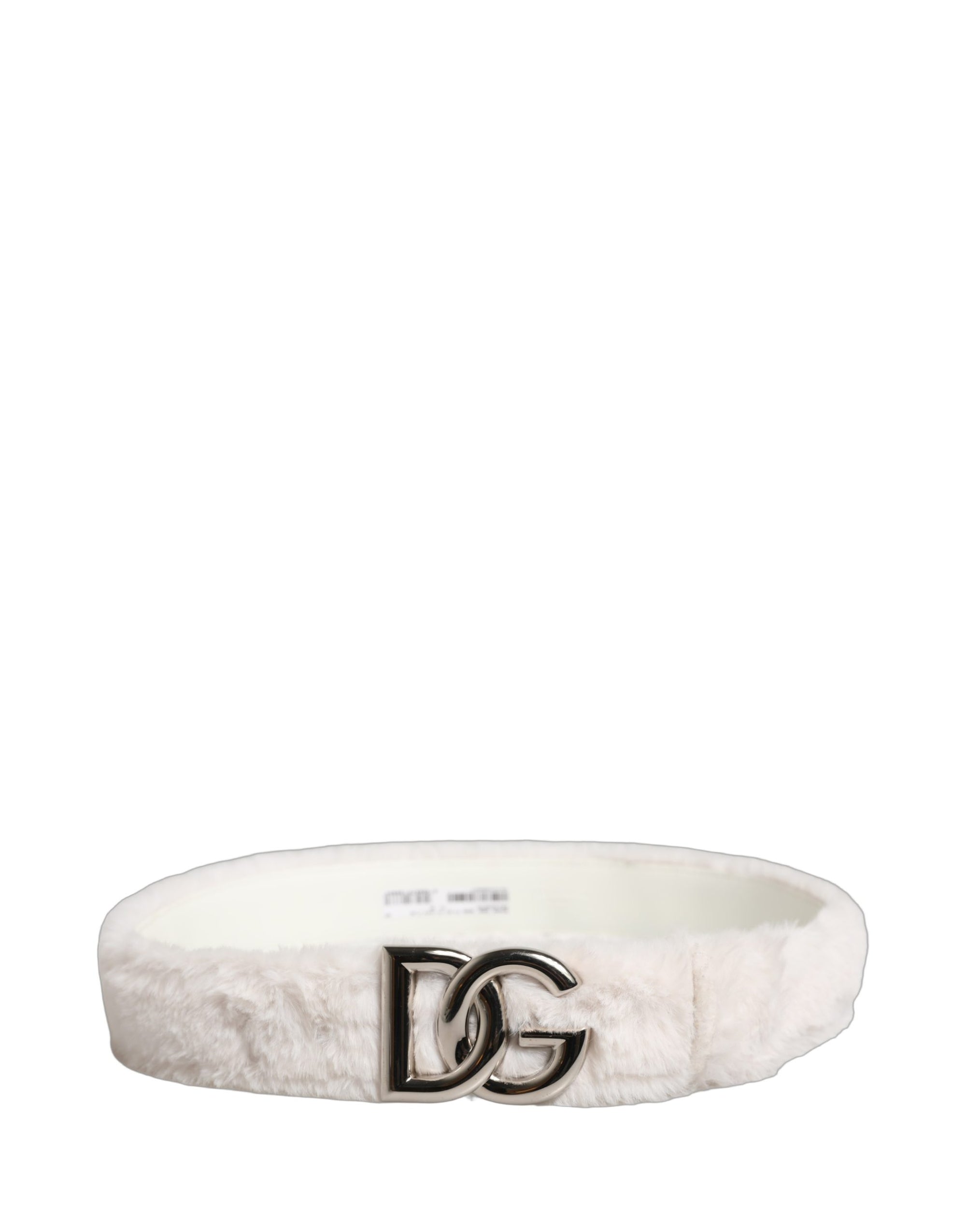 Dolce & Gabbana White Fleece Silver DG Logo Metal Buckle Belt