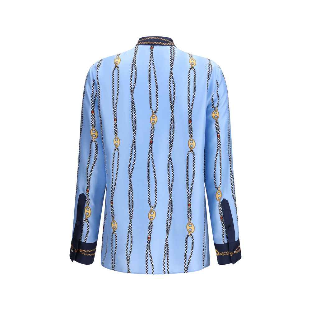 Gucci Blue Silk Pattern Shirt
