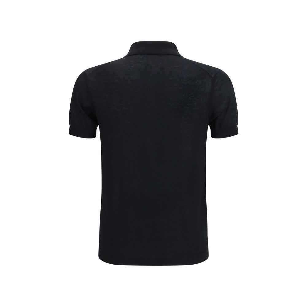 Aragona Cashmere Black Cotton Polo Shirt