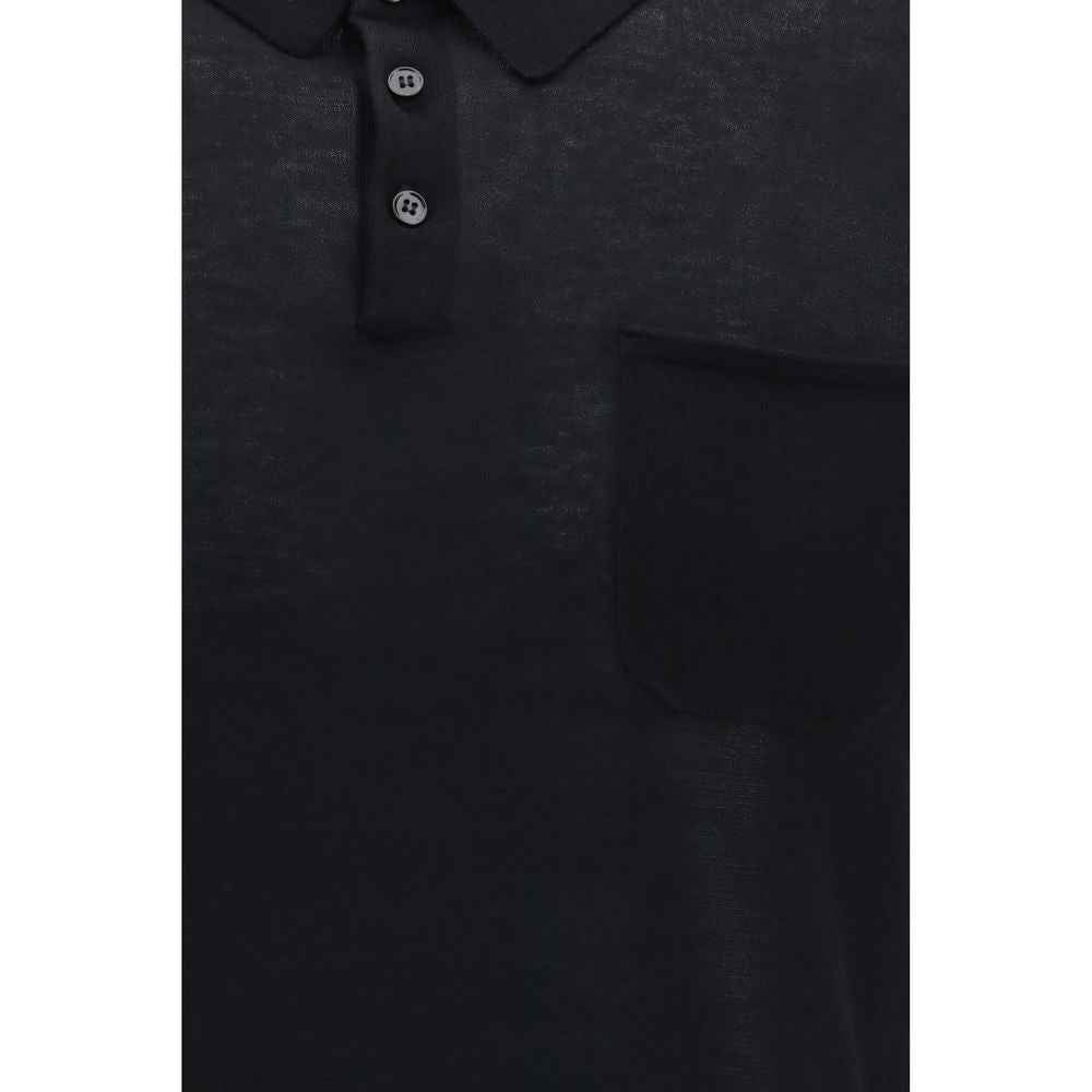 Aragona Cashmere Black Cotton Polo Shirt