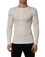 Dolce & Gabbana White Long Sleeves Henley Pullover Sweater