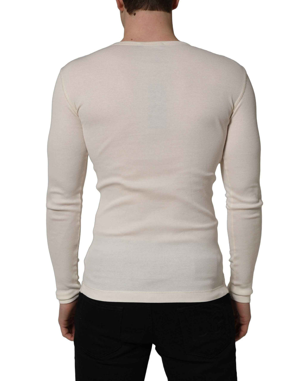 Dolce & Gabbana White Long Sleeves Henley Pullover Sweater