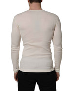 Dolce & Gabbana White Long Sleeves Henley Pullover Sweater