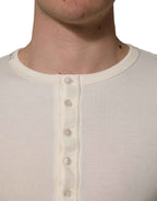 Dolce & Gabbana White Long Sleeves Henley Pullover Sweater