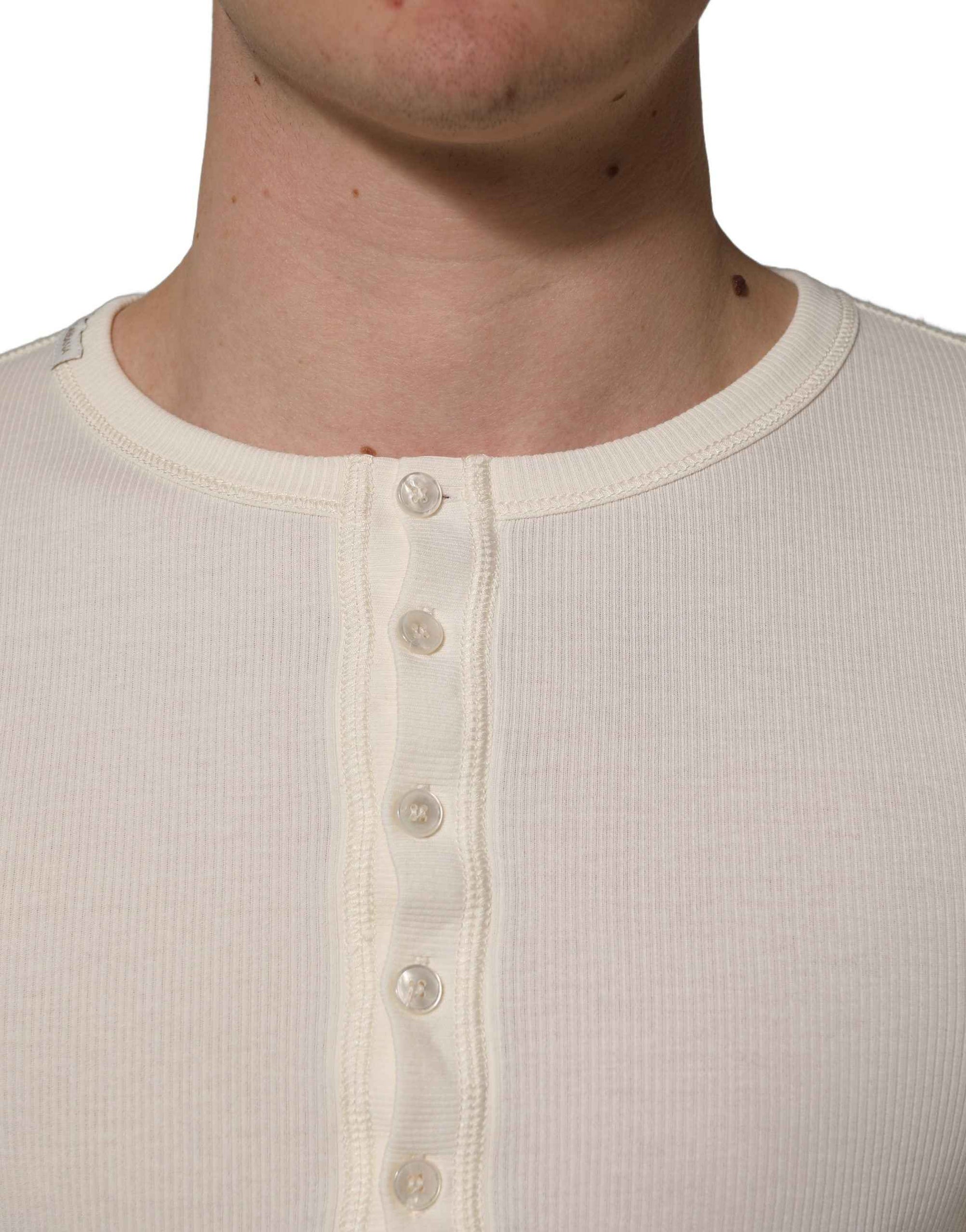 Dolce & Gabbana White Long Sleeves Henley Pullover Sweater