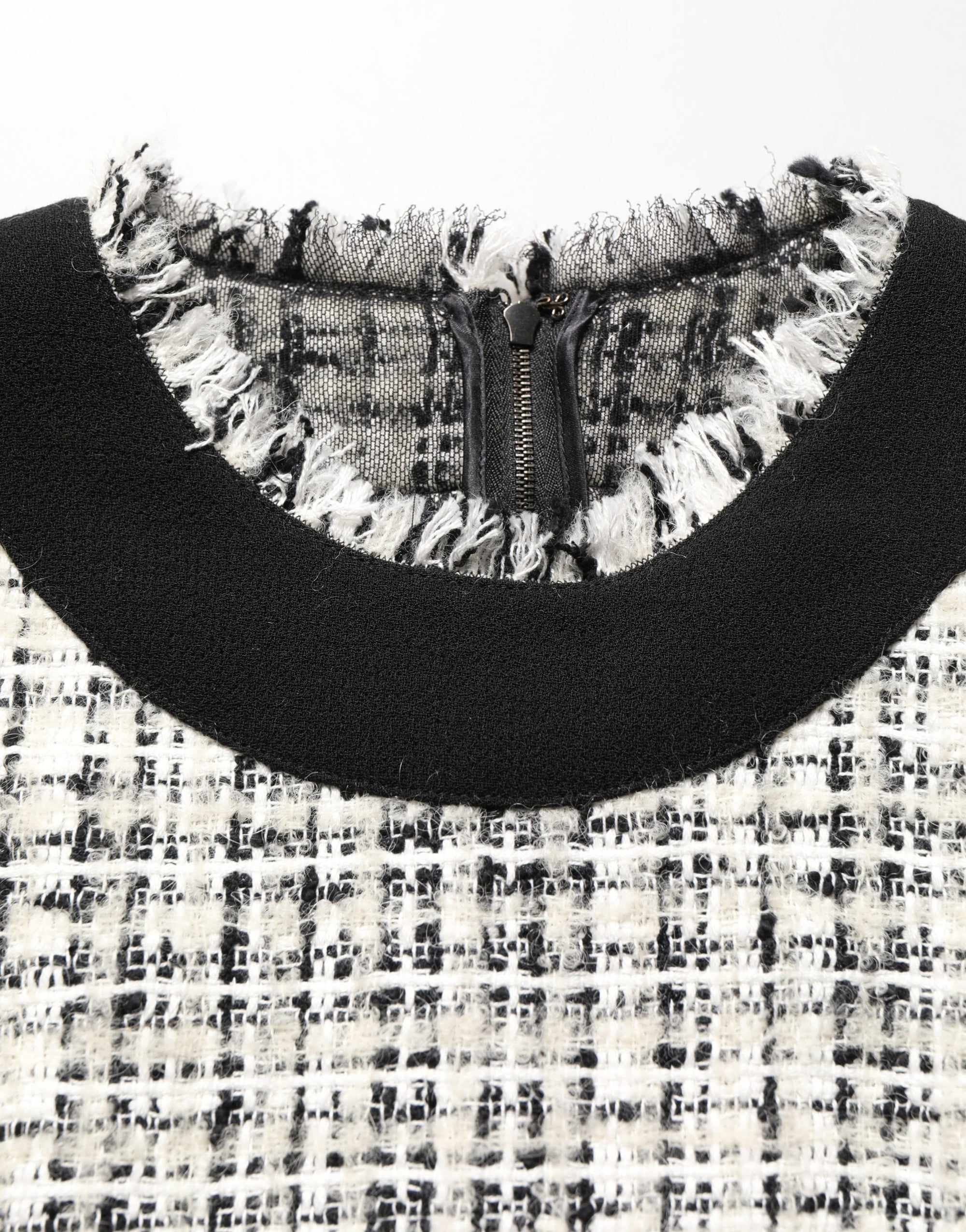 Dolce & Gabbana Black White Tweed Sheath A-line Midi Dress
