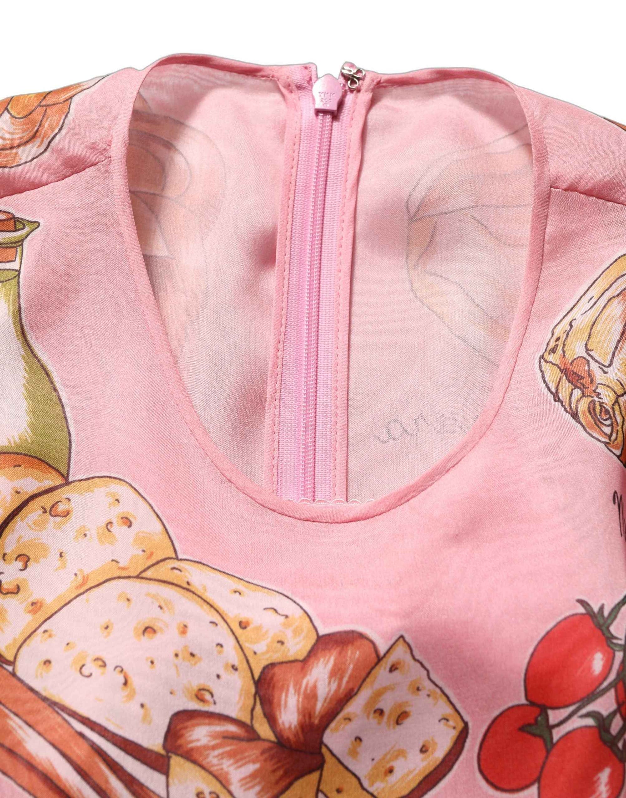 Dolce & Gabbana Light Pink Bread Print Pleated Maxi Dress