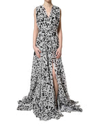Dolce & Gabbana Black White Logo Sleeveless Floor Length Maxi Dress