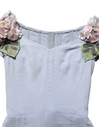 Dolce & Gabbana Light Blue Hydrangea Embellished Cap Sleeve Dress