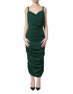 Dolce & Gabbana Green Ruched Sweetheart Bodycon Midi Dress