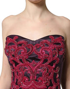Dolce & Gabbana Purple Silk Crystal Strapless Floor Length Gown Dress