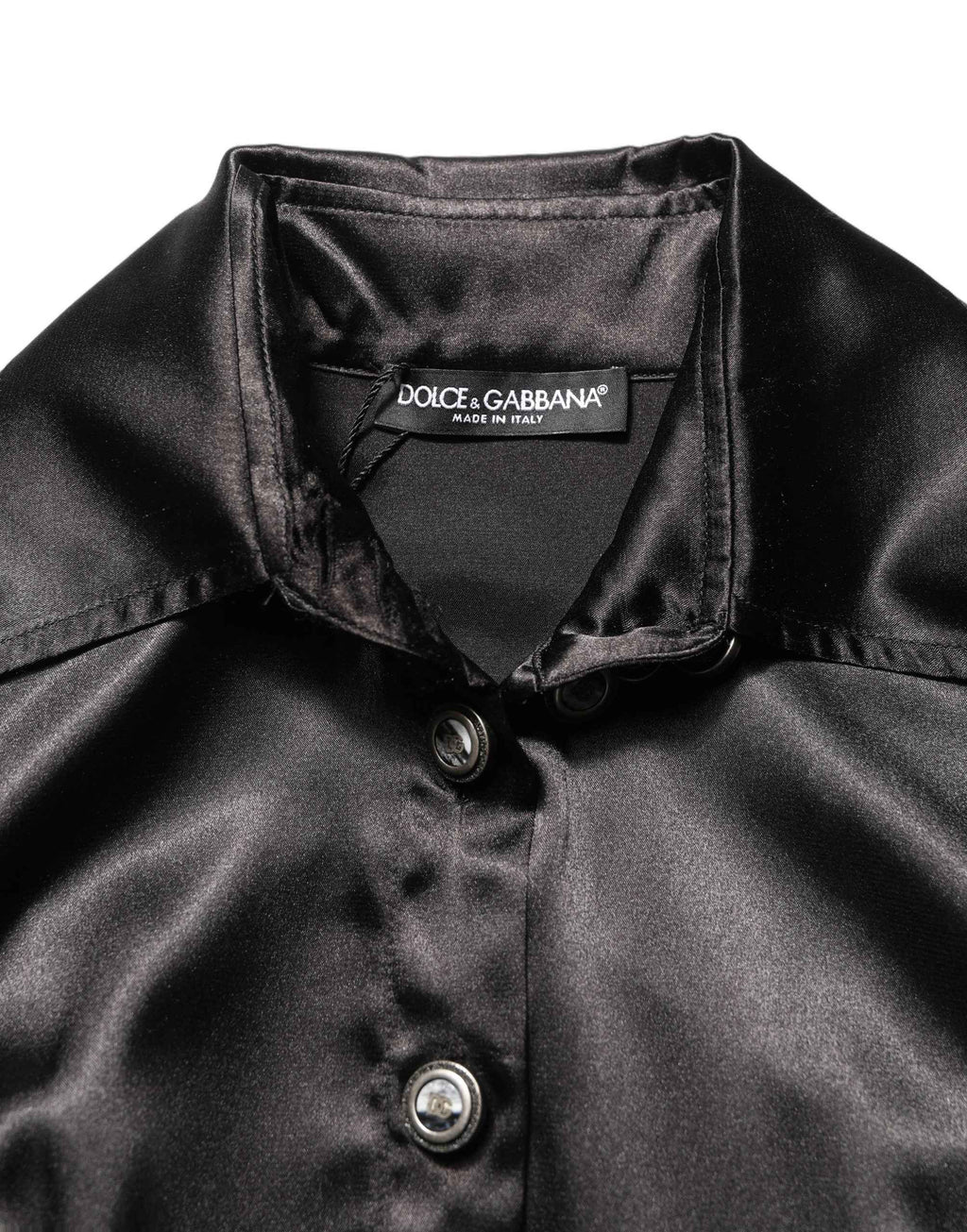 Dolce & Gabbana Black Satin Long Puff Sleeves Pleated Dress