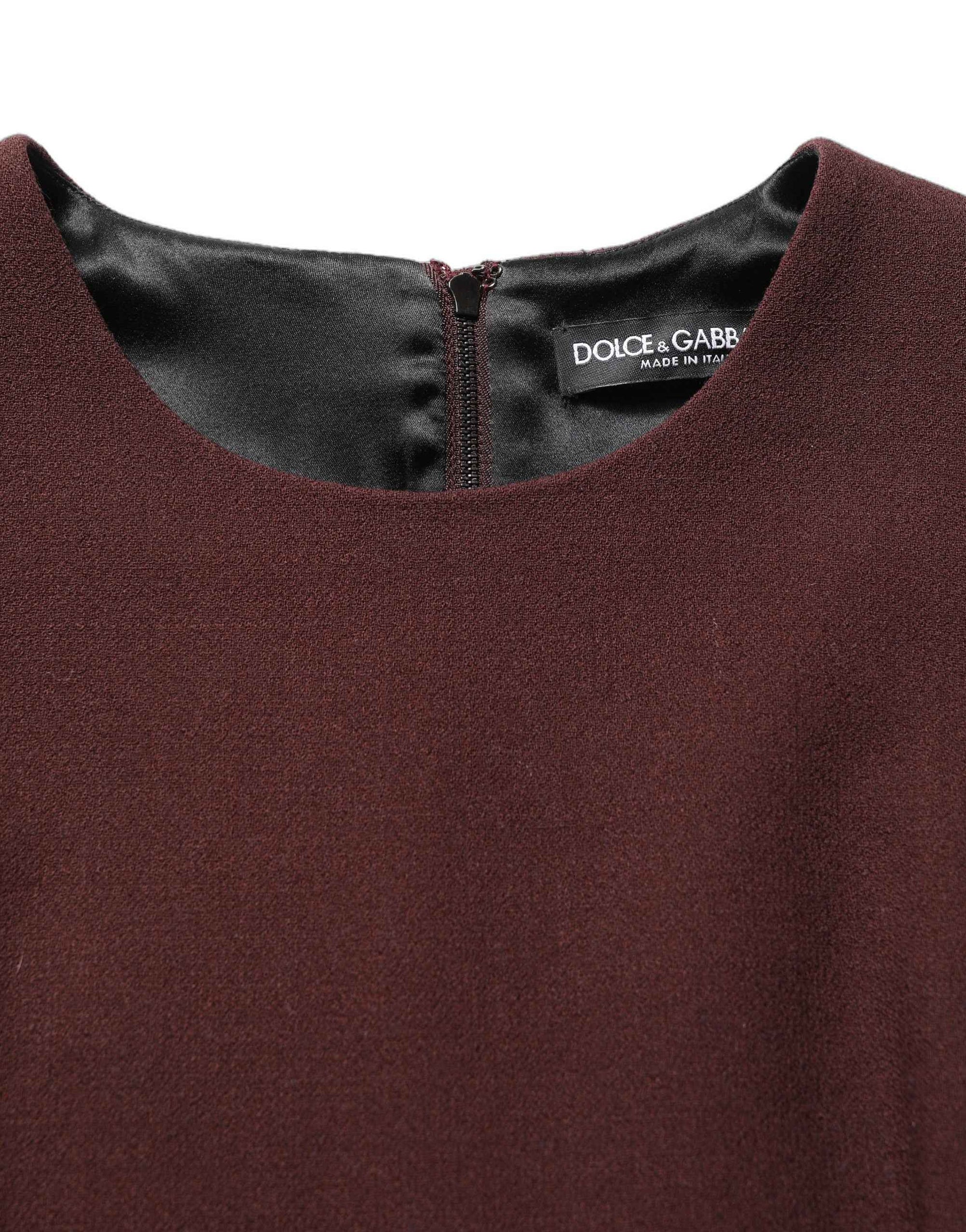 Dolce & Gabbana Maroon Lace Sleeveless Knee Length Dress