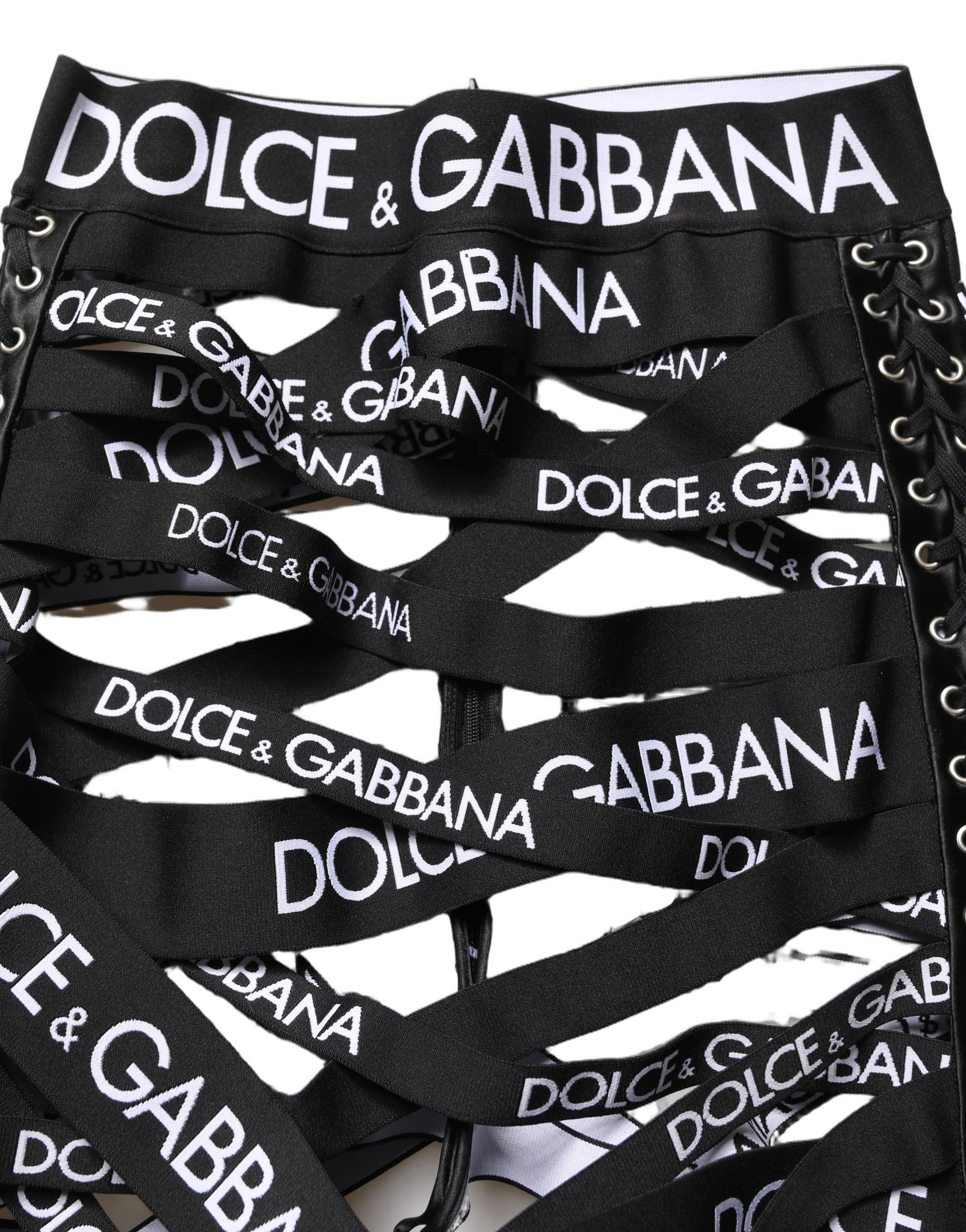 Dolce & Gabbana Black Logo Tape Cut Out Skinny High Waist Pants
