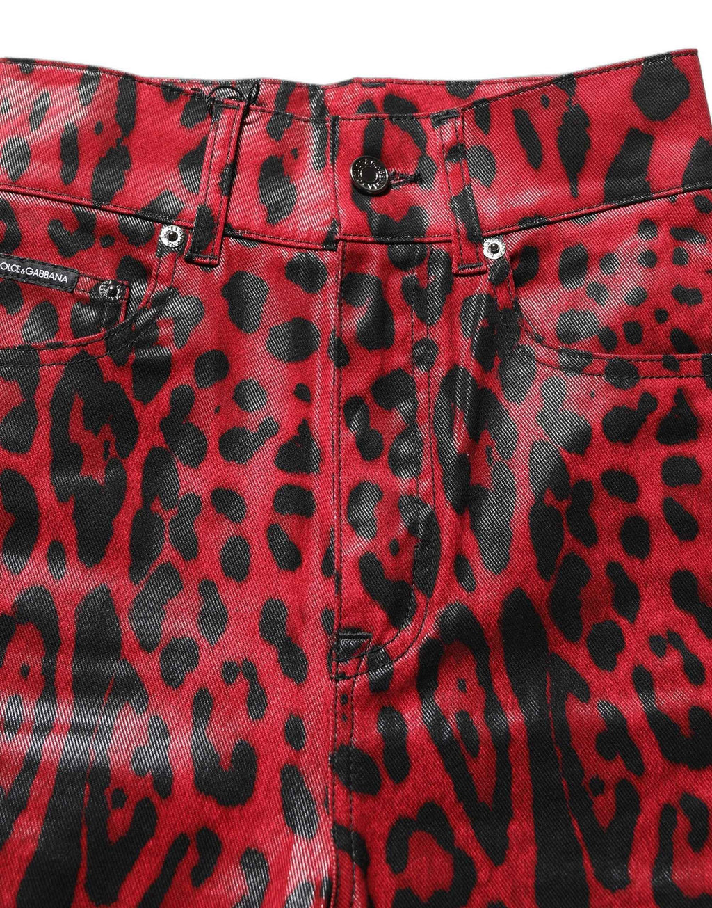 Dolce & Gabbana Red Leopard Skinny High Waist Denim Jeans
